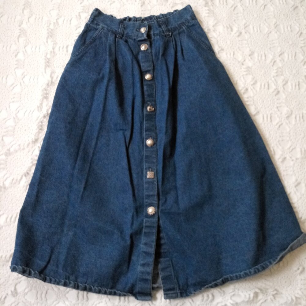 Vtg 90s Y2K Denim Skirt Blue A Line 100% Cotton Button Front Medium 10 Women